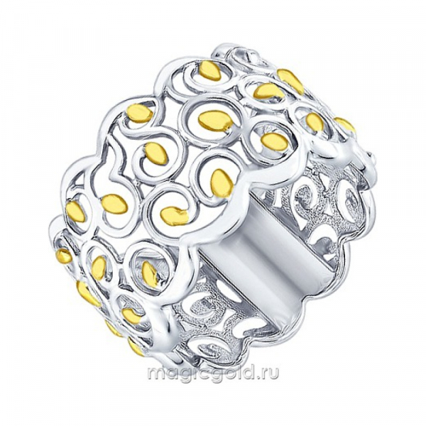 Серебряное кольцо без камня с золотым покрытием № 161726
