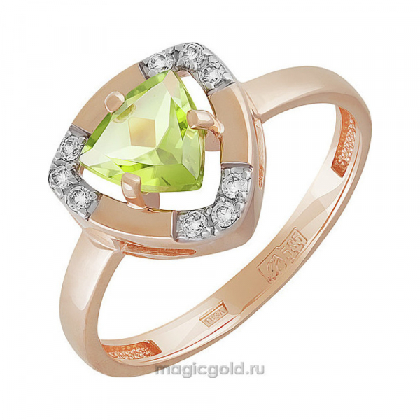 Золотое кольцо с хризолитом и фианитом № 142110