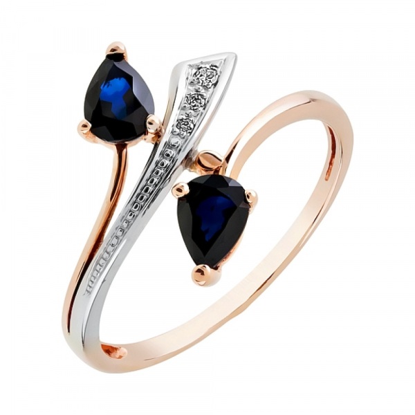 Золотое кольцо с бриллиантом и сапфиром № 84982