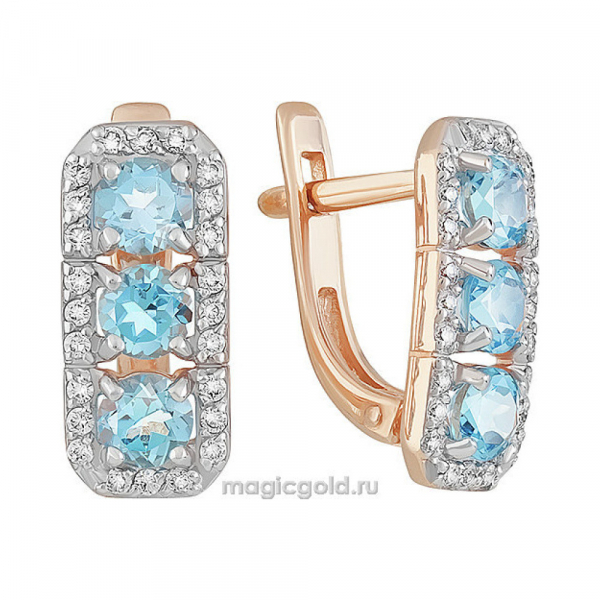 Золотые серьги с топазом и фианитом № 142163