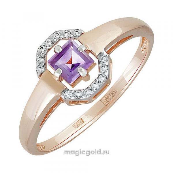 Золотое кольцо с аметистом и фианитом № 141389