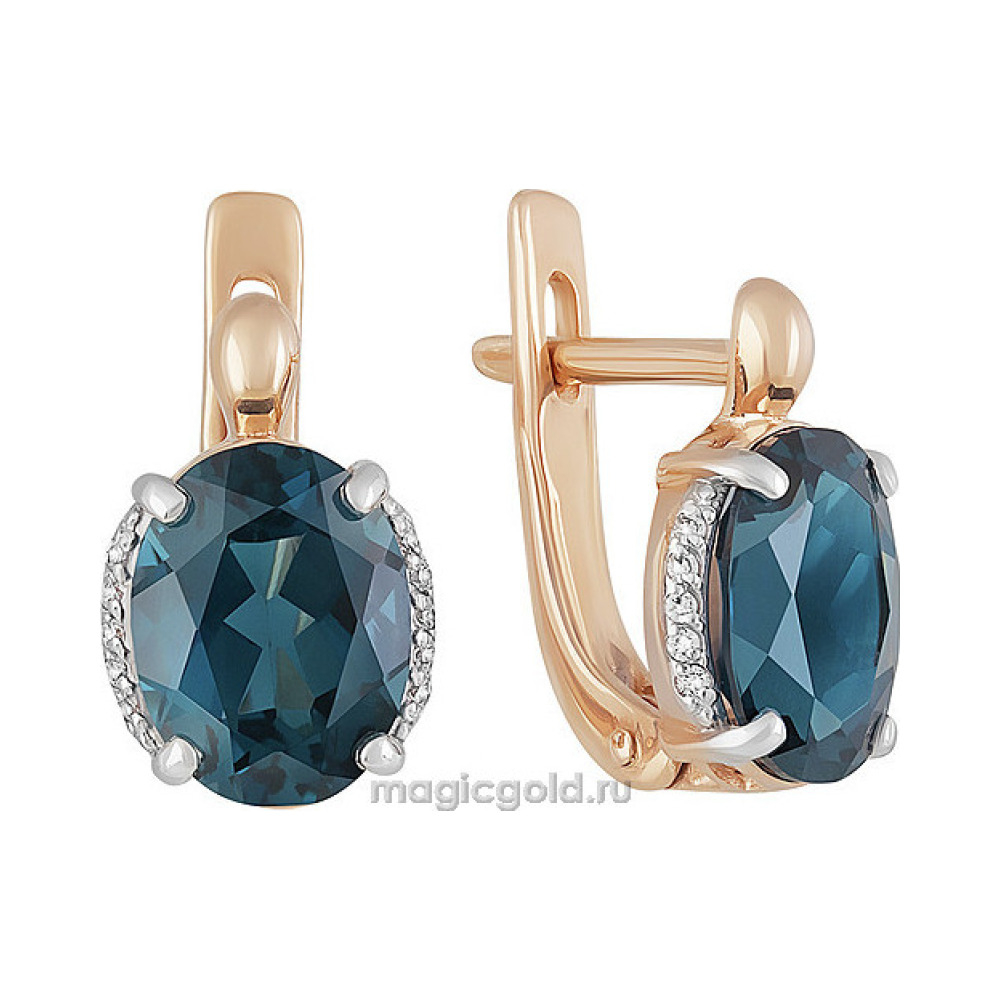 Золотые серьги с топазом и фианитом № 158944