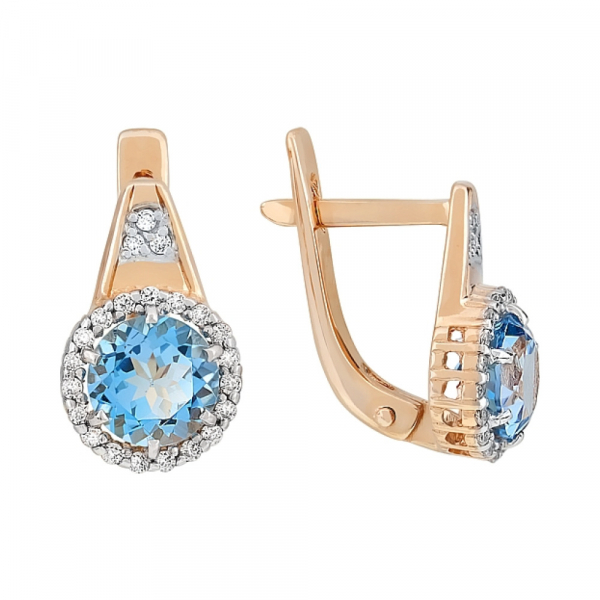 Золотые серьги с топазом и фианитом № 113336