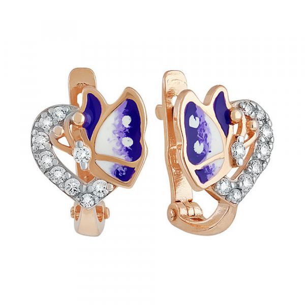 Золотые серьги с эмалью и фианитом № 137063