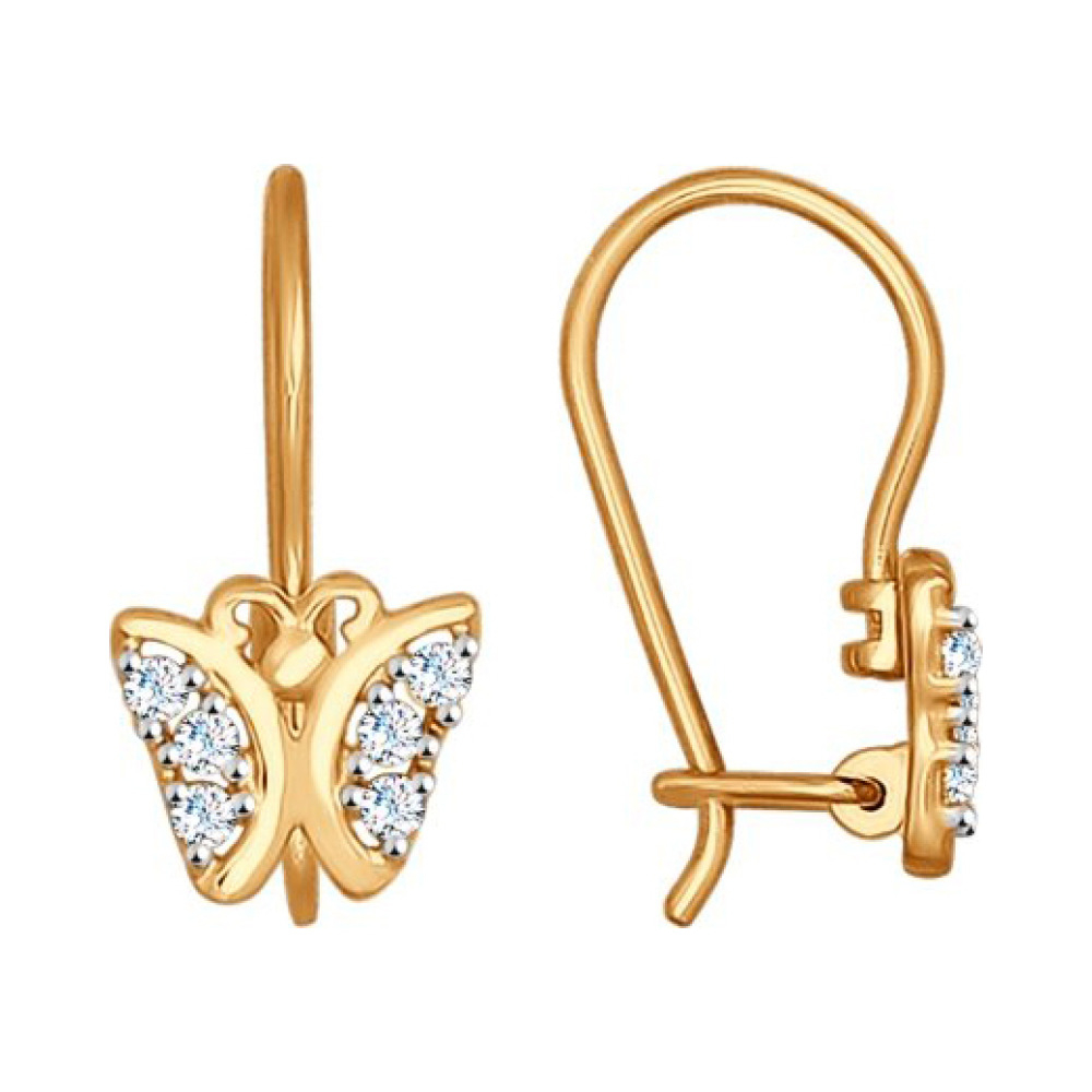 Золотые серьги с фианитом № 163142