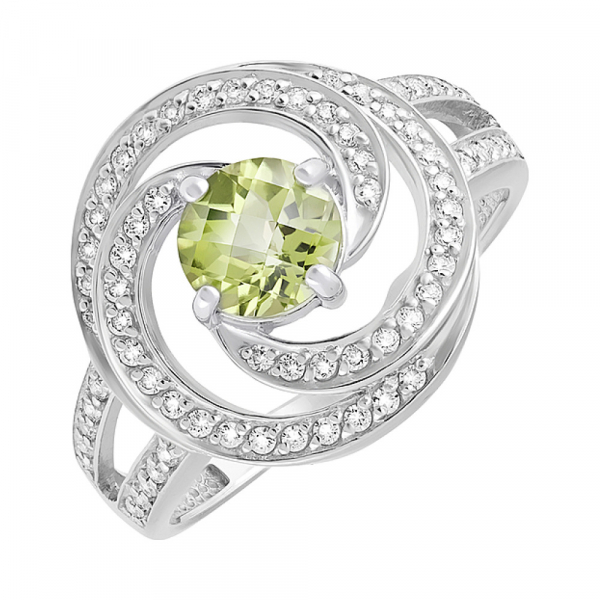 Серебряное кольцо с хризолитом и фианитом № 129766