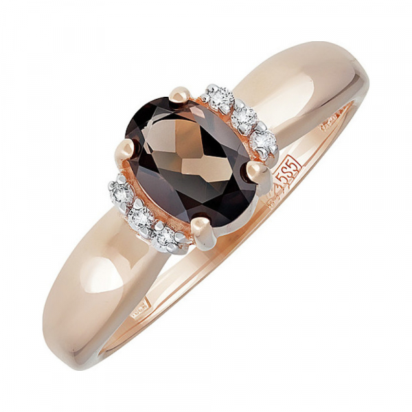 Золотое кольцо с раухтопазом и фианитом № 137847