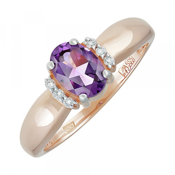 Золотое кольцо с аметистом и фианитом № 137835