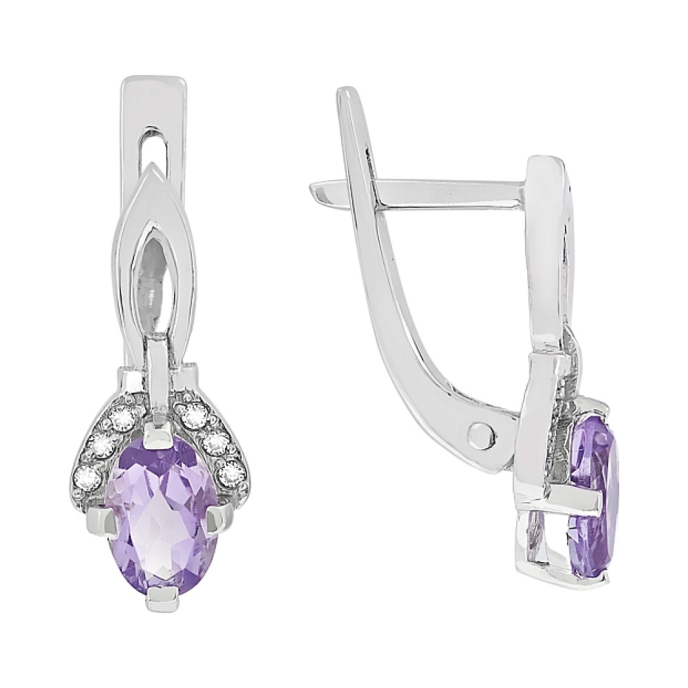 Золотые серьги с аметистом и фианитом № 96021