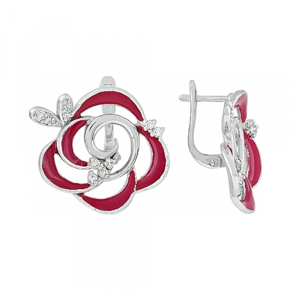 Серебряные серьги с эмалью и фианитом № 115004