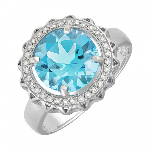 Серебряное кольцо с топазом и фианитом № 134021