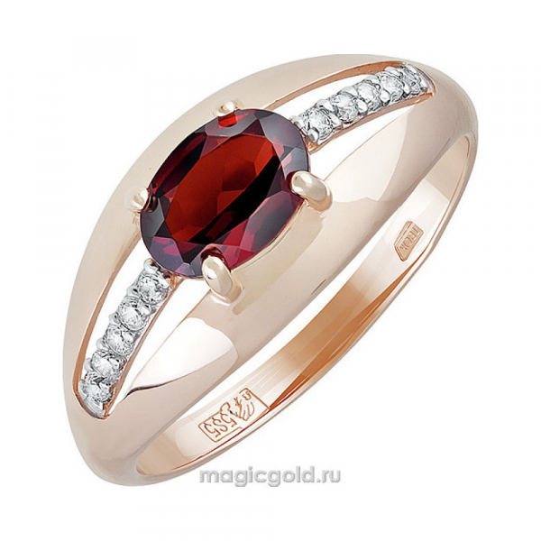 Золотое кольцо с гранатом и фианитом № 139781