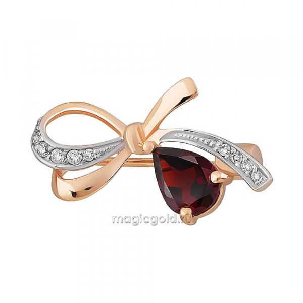 Золотая брошь с гранатом и фианитом № 164293