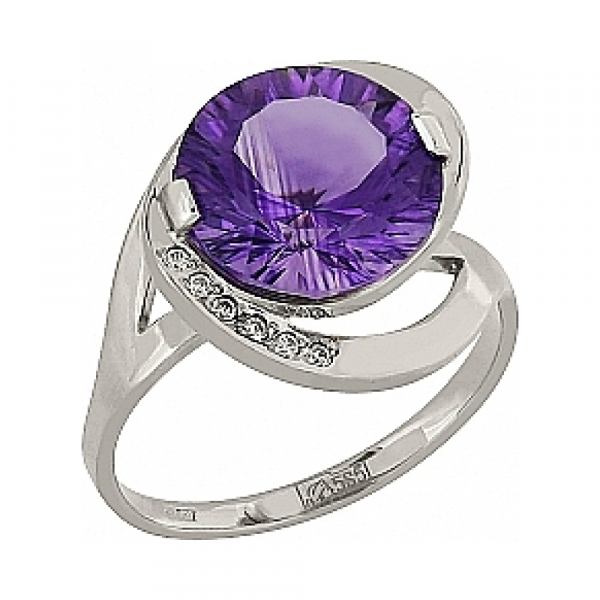 Золотое кольцо с аметистом и фианитом № 96237