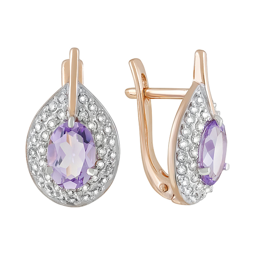 Золотые серьги с аметистом и фианитом № 122895