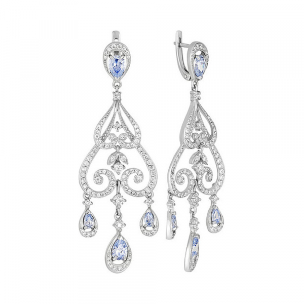 Серебряные серьги с фианитом № 131686