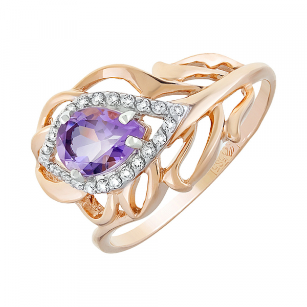 Золотое кольцо с аметистом и фианитом № 121108