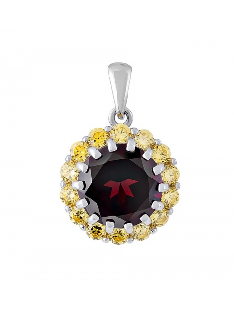 Серебряная подвеска с гранатом и фианитом № 132191