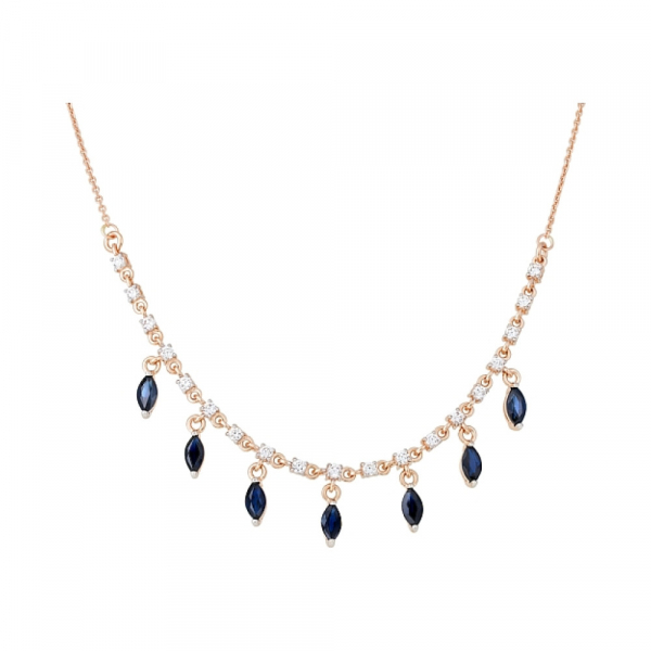 Золотое колье с сапфиром и фианитом № 114057