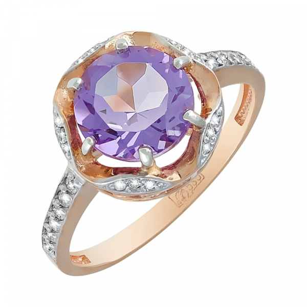 Золотое кольцо с аметистом и фианитом № 119691
