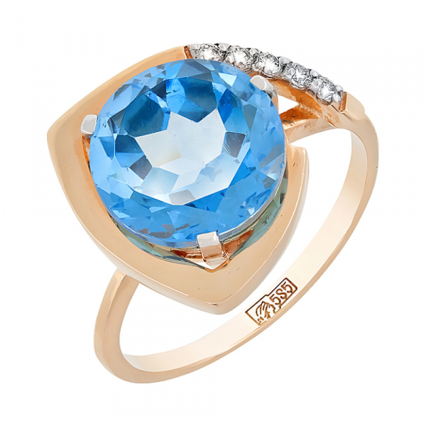 Золотое кольцо с топазом и фианитами № 85059