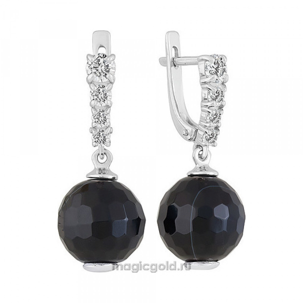 Серебряные серьги с агатом и фианитом № 139350