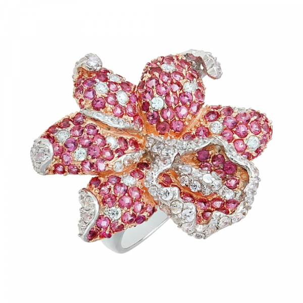 Серебряное кольцо с фианитом и золотым покрытием № 115644