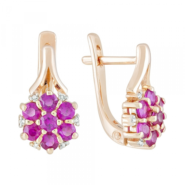 Золотые серьги с бриллиантом и рубином № 119111