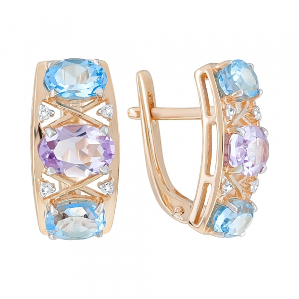 Золотые серьги с полудрагоценными  вставками и фианитом № 120459