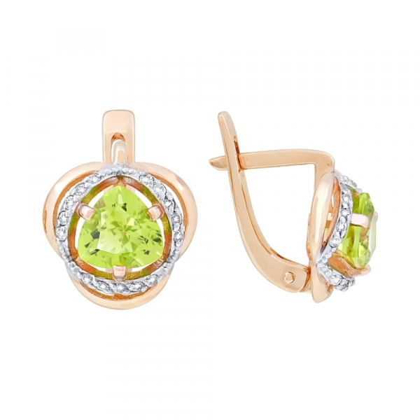 Золотые серьги с хризолитом и фианитом № 117577