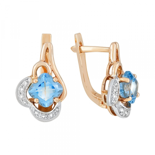 Золотые серьги с бриллиантом и топазом № 82374