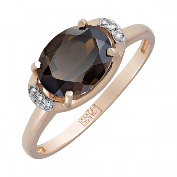 Золотое кольцо с раухтопазом и фианитом № 120318