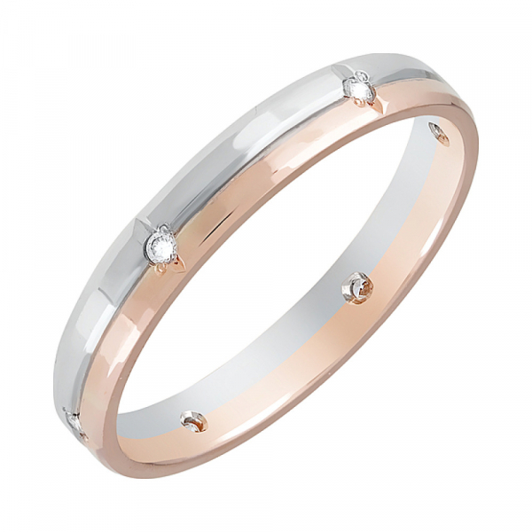 Золотое кольцо обручальное с фианитом 3мм № 85690