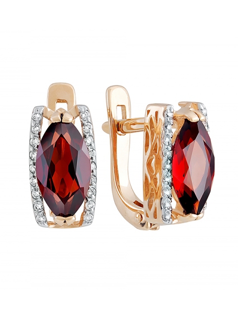 Золотые серьги с гранатом и фианитом № 131909