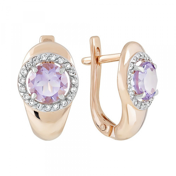 Золотые серьги с аметистом и фианитом № 120230