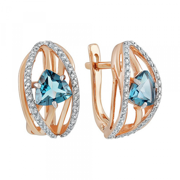 Золотые серьги с топазом и фианитом № 134516