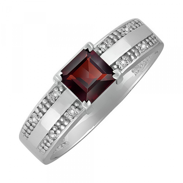 Серебряное кольцо с гранатом и фианитом № 132051