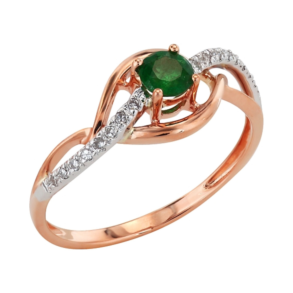 Золотое кольцо с бриллиантом и изумрудом № 99199