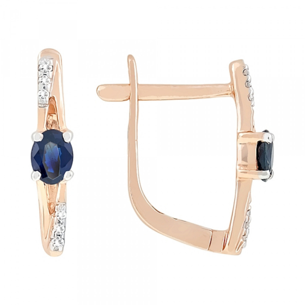 Золотые серьги с бриллиантом и сапфиром № 114450
