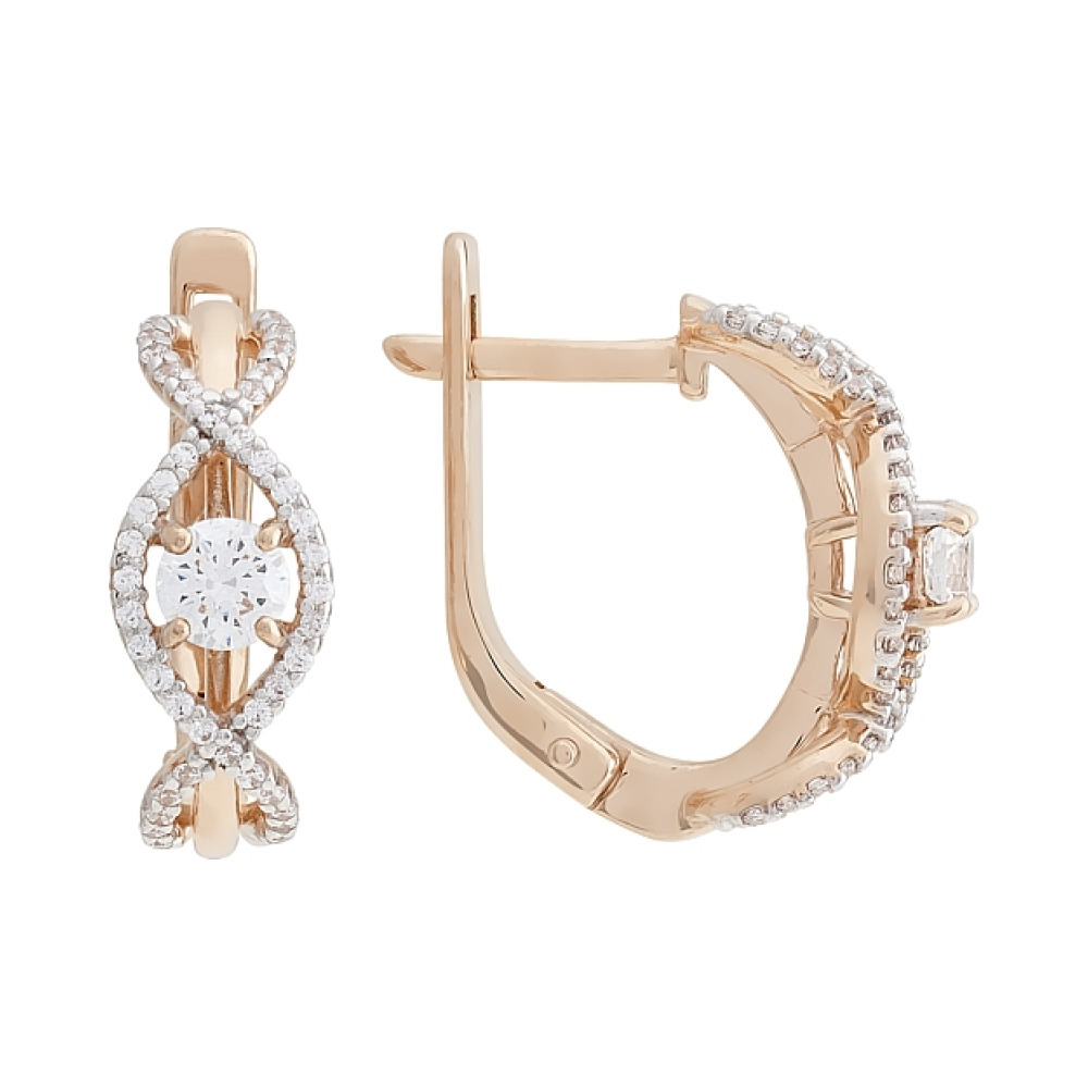 Золотые серьги с фианитами № 109064