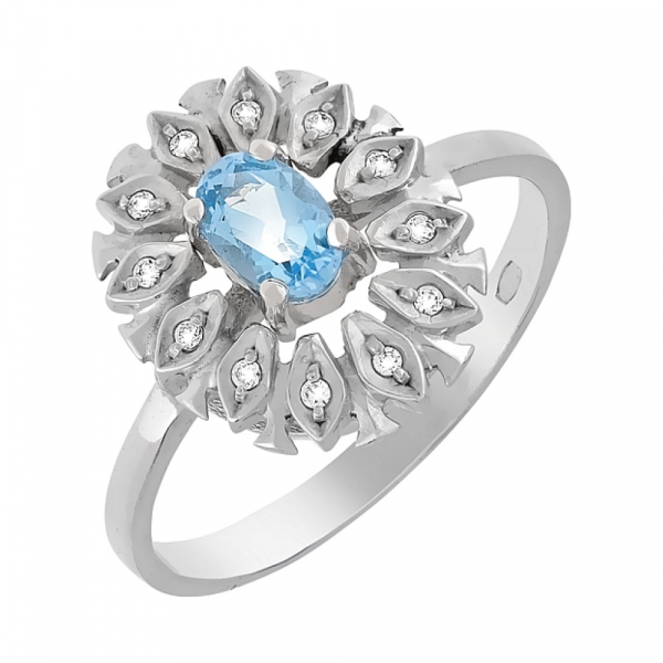 Серебряное кольцо с топазом и фианитами № 72753