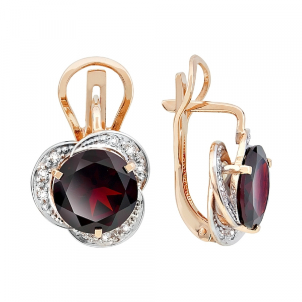 Золотые серьги с гранатом и фианитом № 105548