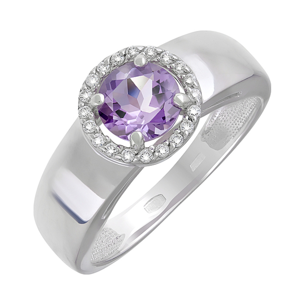 Серебряное кольцо с аметистом и фианитом № 124051