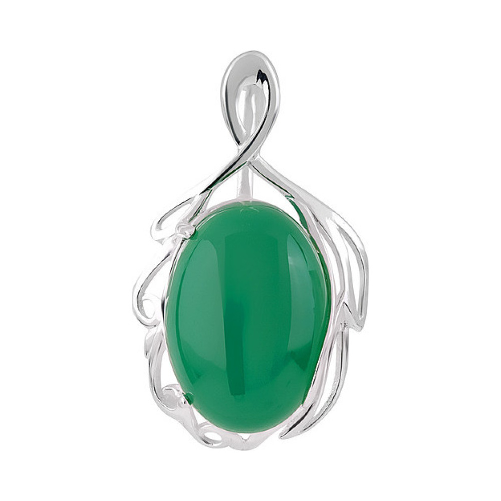 Серебряная подвеска с зелёным ониксом  № 128086