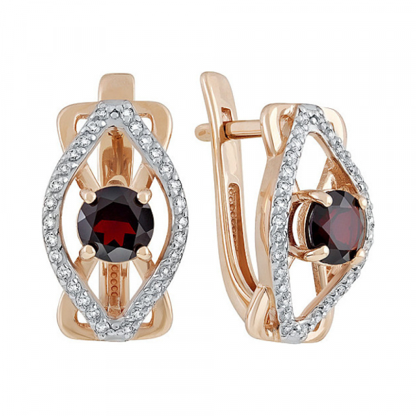 Золотые серьги с гранатом и фианитом № 134836
