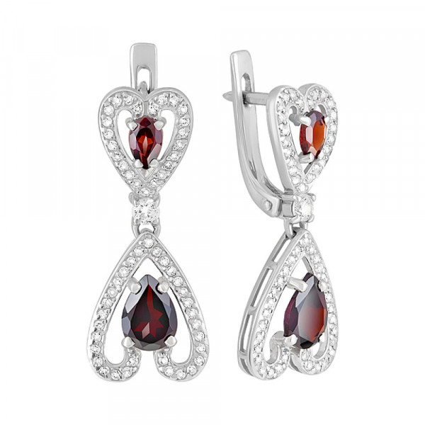 Серебряные серьги с гранатом и фианитом № 123278