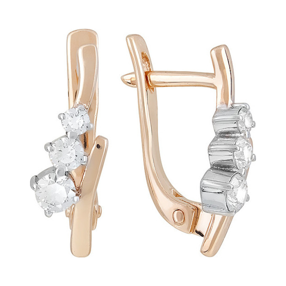 Золотые серьги с бриллиантом № 117774