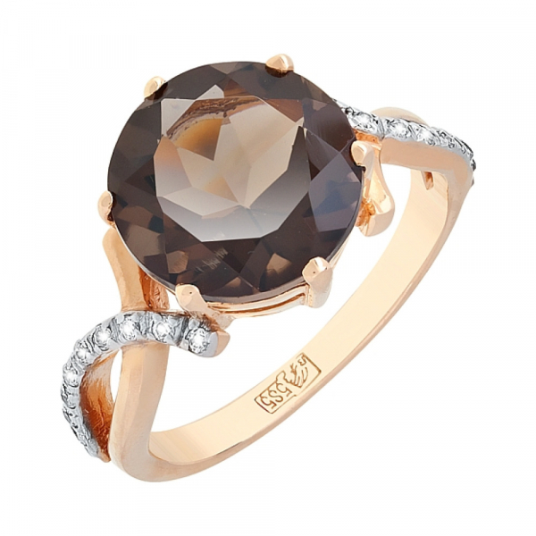 Золотое кольцо с раухтопазом и фианитом № 84668