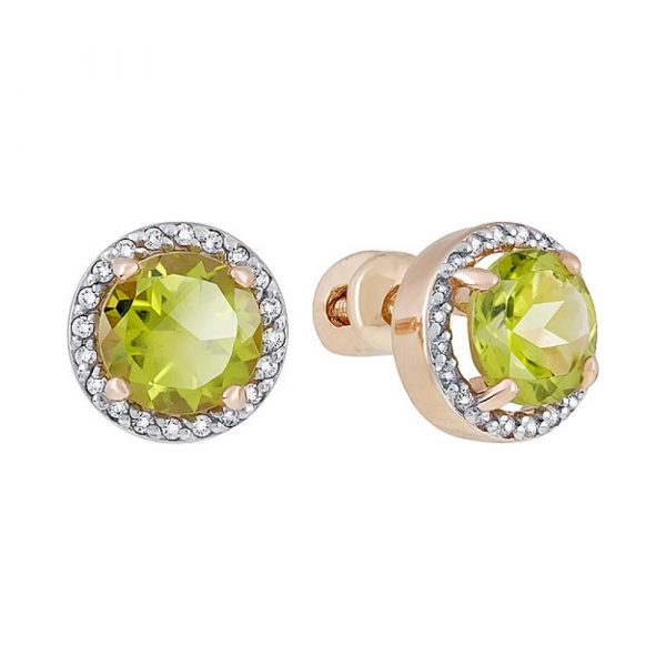 Пуссеты с хризолитом и фианитом № 133415