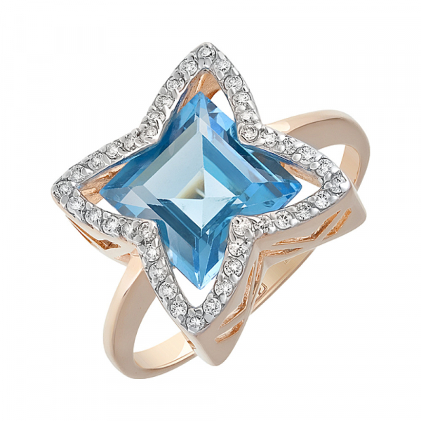 Золотое кольцо с топазом и фианитом № 129487